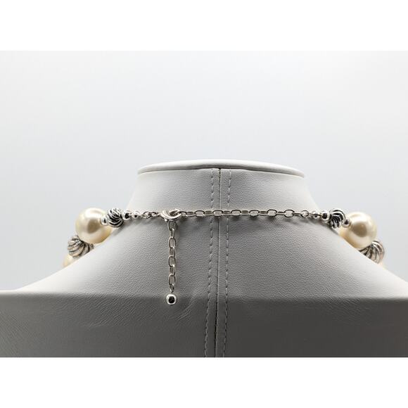 16mm Acrylic Faux Pearl Swirl Silver Tone Bead Choker 17.5"-20.5" Necklace - Picture 4 of 5